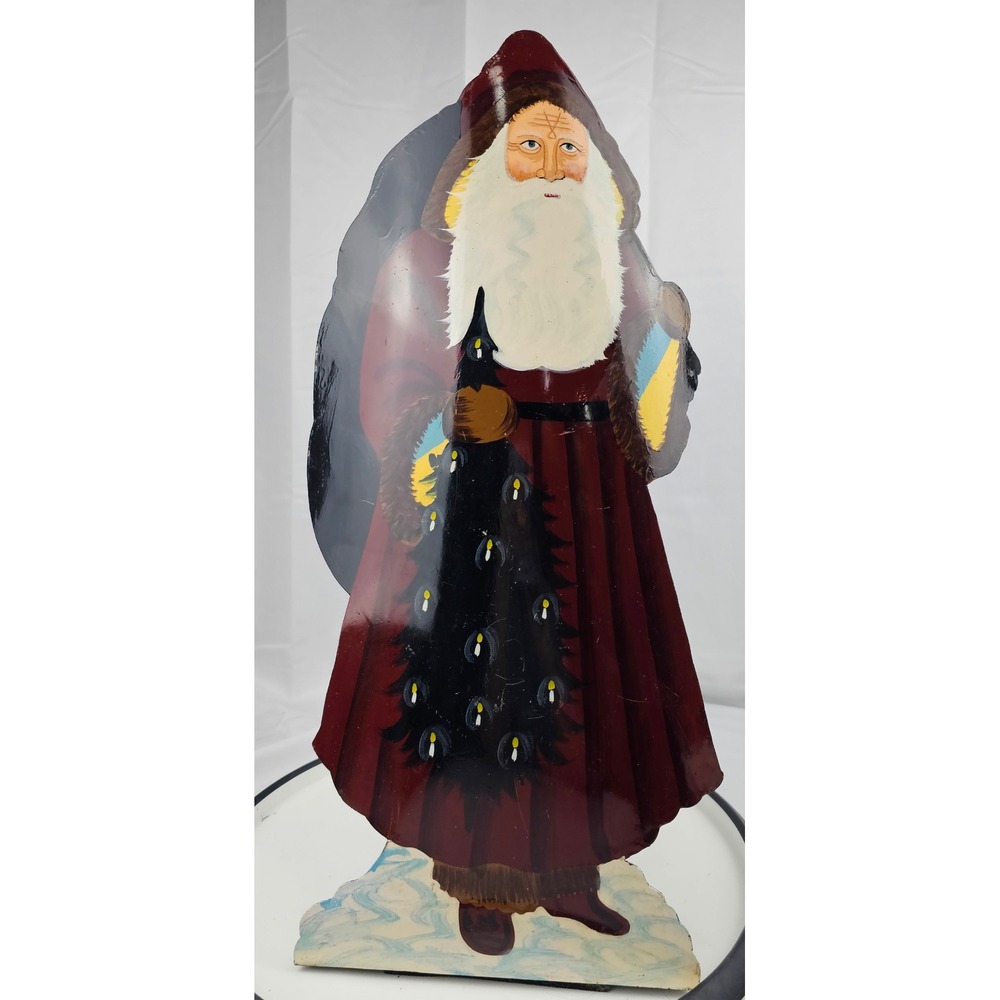 Vintage Hand Painted‎ Metal Santa Claus Christmas Tree Holiday Decoration